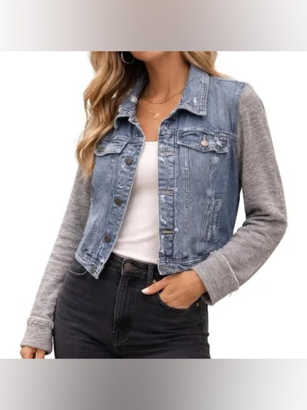 Free People Women’s Sweatshirt Denim Jacket Size Large